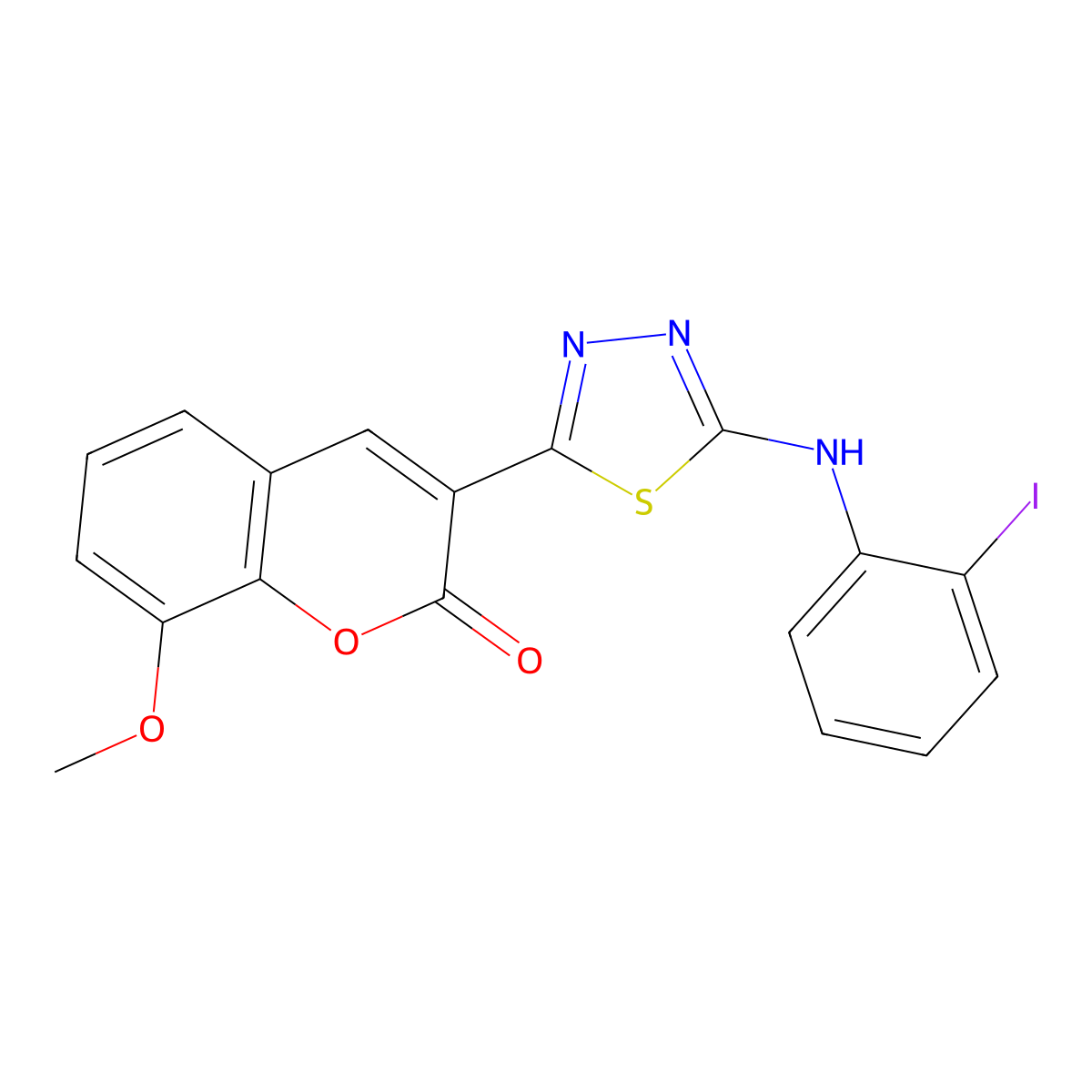 3-[5-(2-Iodoanilino)-1,3,4-thiadiazol-2-yl]-8-methoxy-2H-1-benzopyran-2-one molecular structure, CAS 6629-00-1