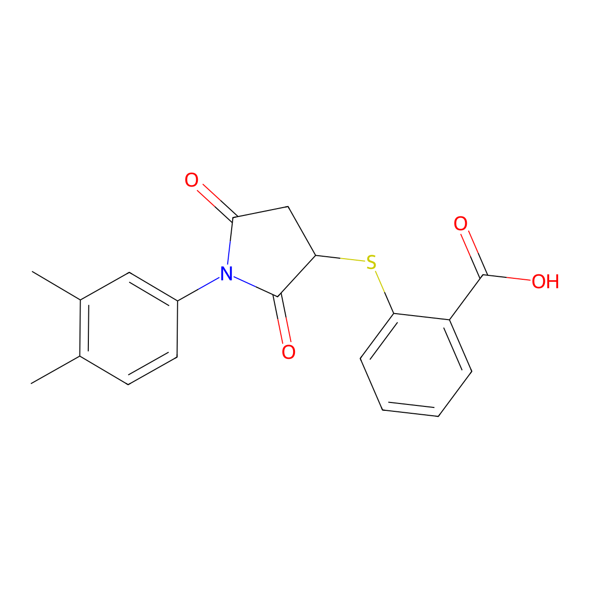 2-{[1-(3,4-Dimethylphenyl)-2,5-dioxo-3-pyrrolidinyl]thio}benzoic acid molecular structure, CAS 6629-32-9