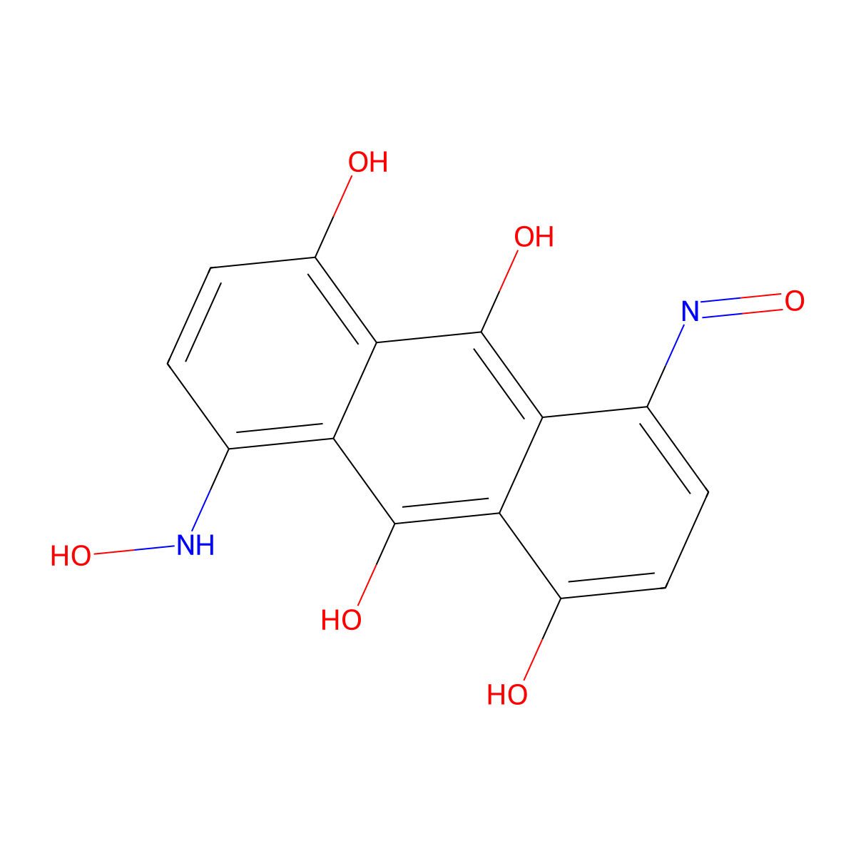 9,10-Anthracenedione, 1,5-dihydroxy-4,8-bis(hydroxyamino)- molecular structure, CAS 66304-05-0
