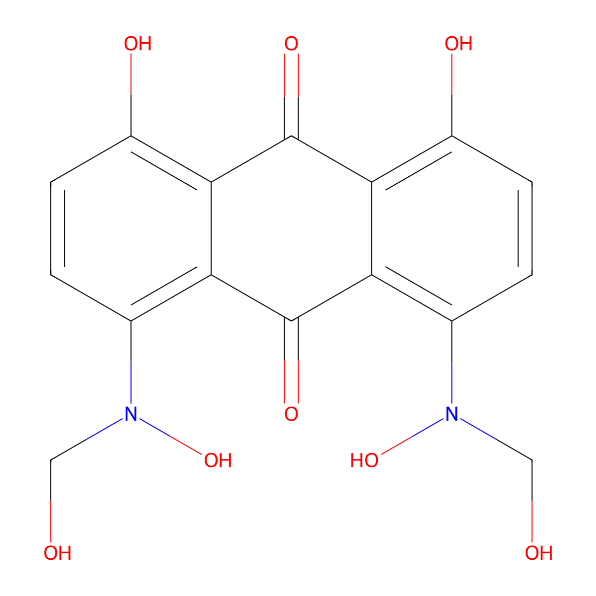 9,10-Anthracenedione, 1,8-dihydroxy-4,5-bis(hydroxy(hydroxymethyl)amino)- molecular structure, CAS 66304-08-3