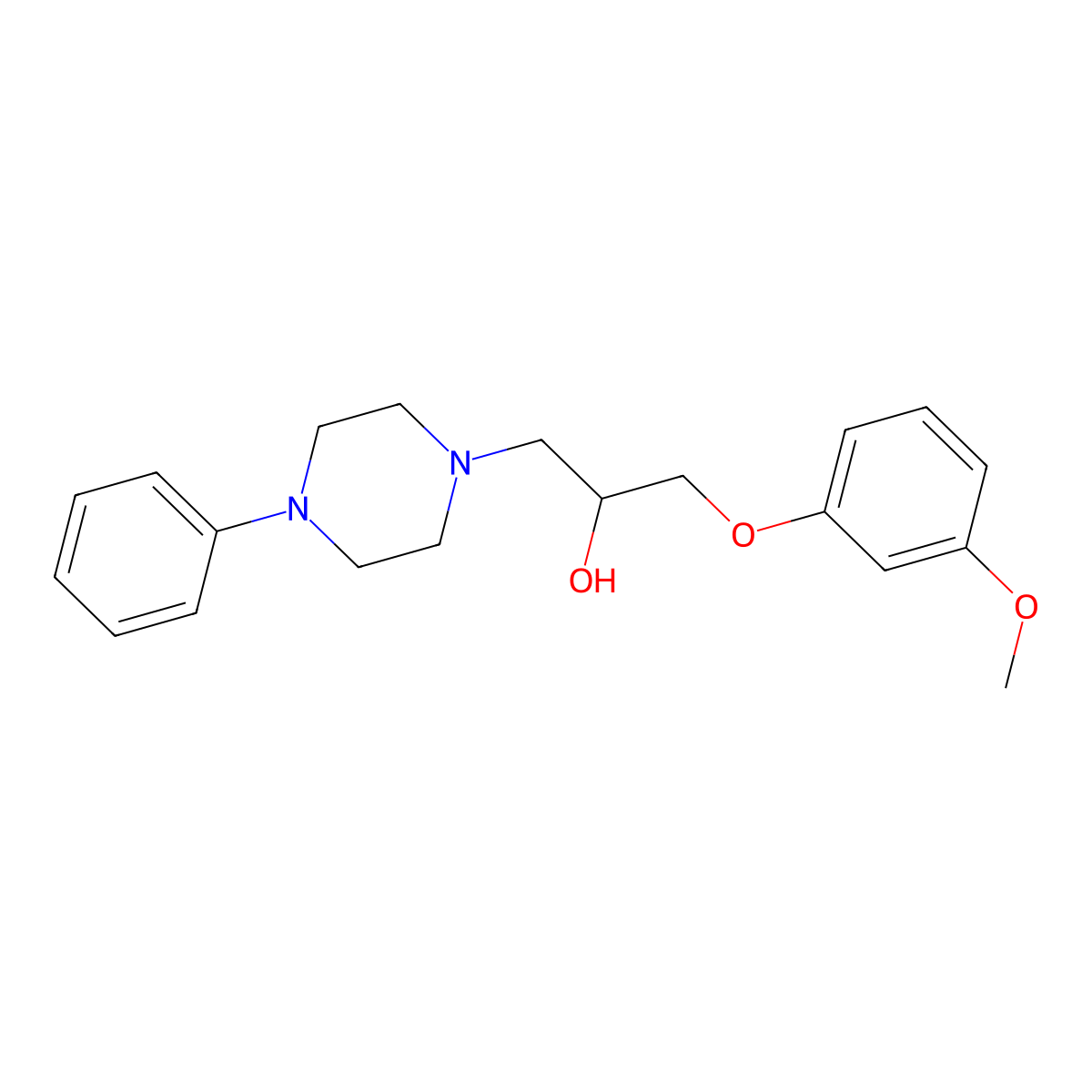 1-Piperazineethanol, alpha-(m-methoxyphenoxymethyl)-4-phenyl- molecular structure, CAS 66307-45-7