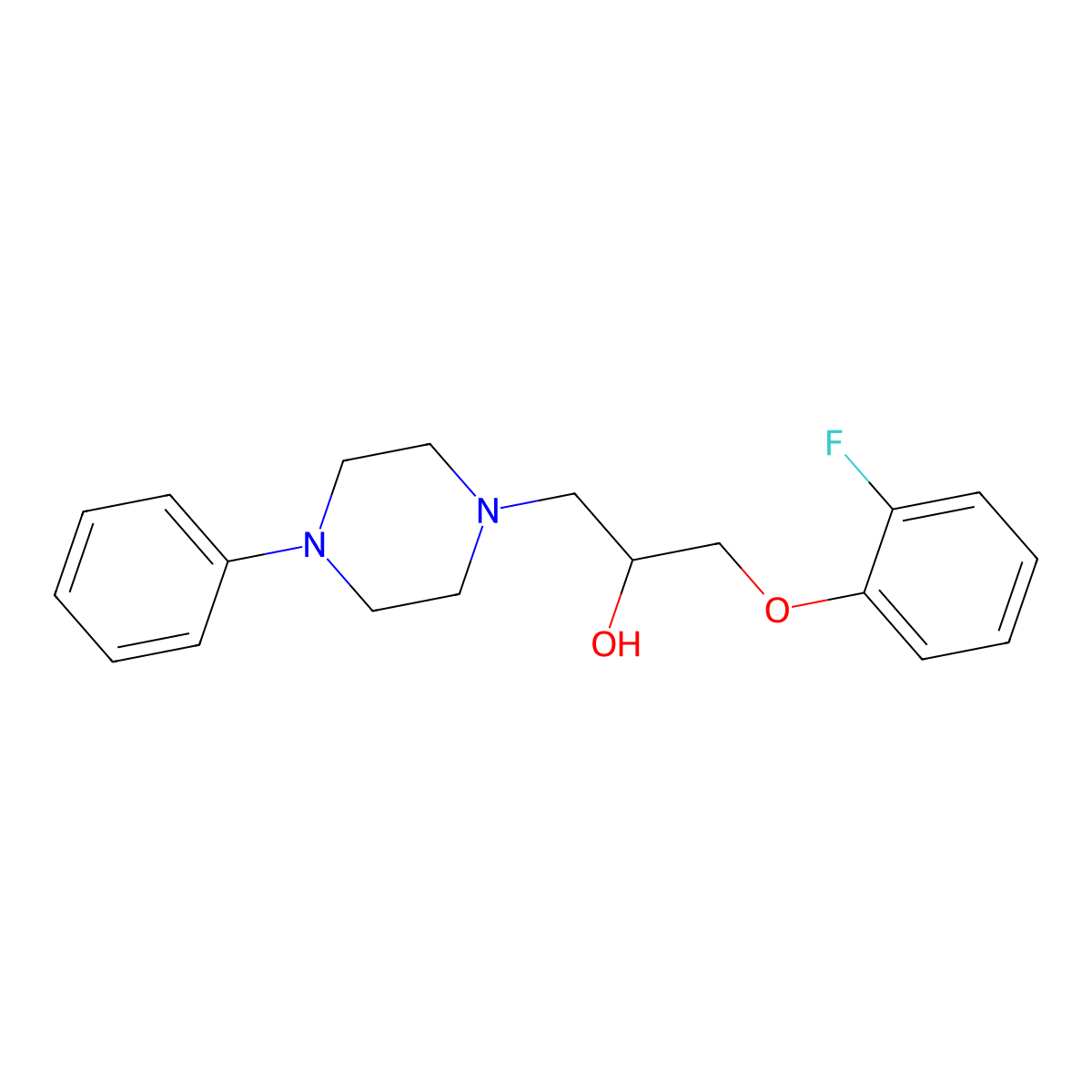 1-Piperazineethanol, alpha-(o-fluorophenoxymethyl)-4-phenyl- molecular structure, CAS 66307-47-9