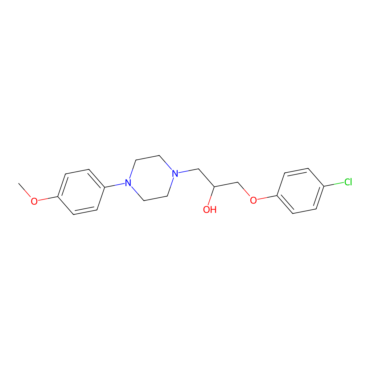 1-Piperazineethanol, alpha-(p-chlorophenoxymethyl)-4-(p-methoxyphenyl)- molecular structure, CAS 66307-62-8