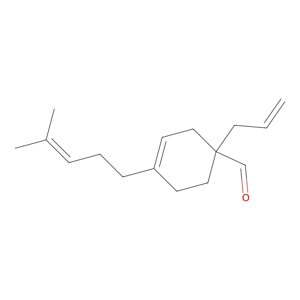 3-Cyclohexene-1-carboxaldehyde, 4-(4-methyl-3-penten-1-yl)-1-(2-propen-1-yl)- molecular structure, CAS 66310-72-3