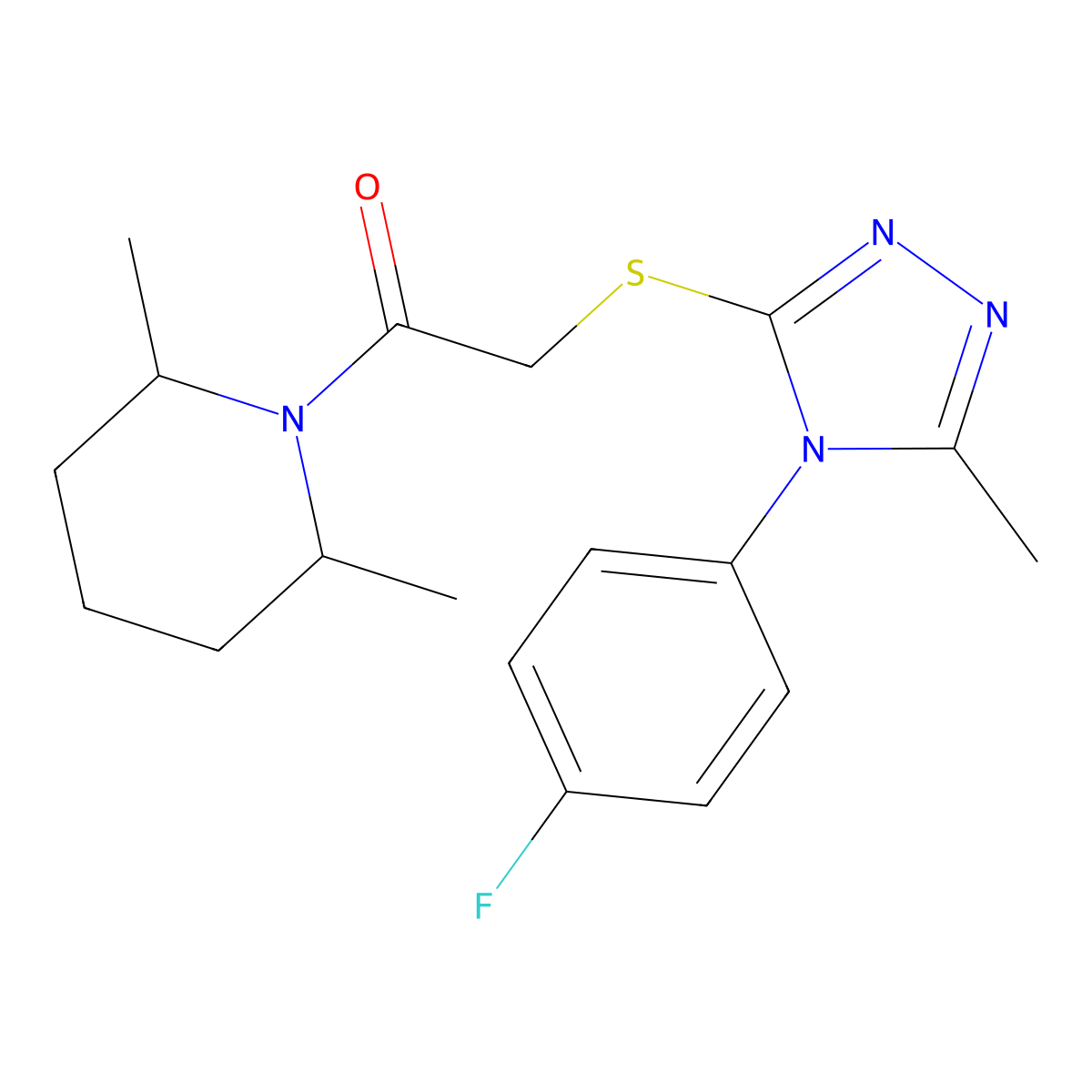 2-(2,6-dimethyl-1-piperidinyl)-2-oxoethyl 4-(4-fluorophenyl)-5-methyl-4H-1,2,4-triazol-3-yl sulfide molecular structure, CAS 663157-59-3