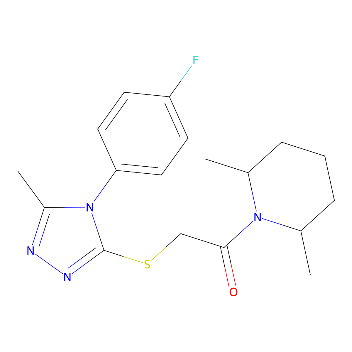 2-(2,6-dimethyl-1-piperidinyl)-2-oxoethyl 4-(4-fluorophenyl)-5-methyl-4H-1,2,4-triazol-3-yl sulfide molecular structure, CAS 663157-59-3