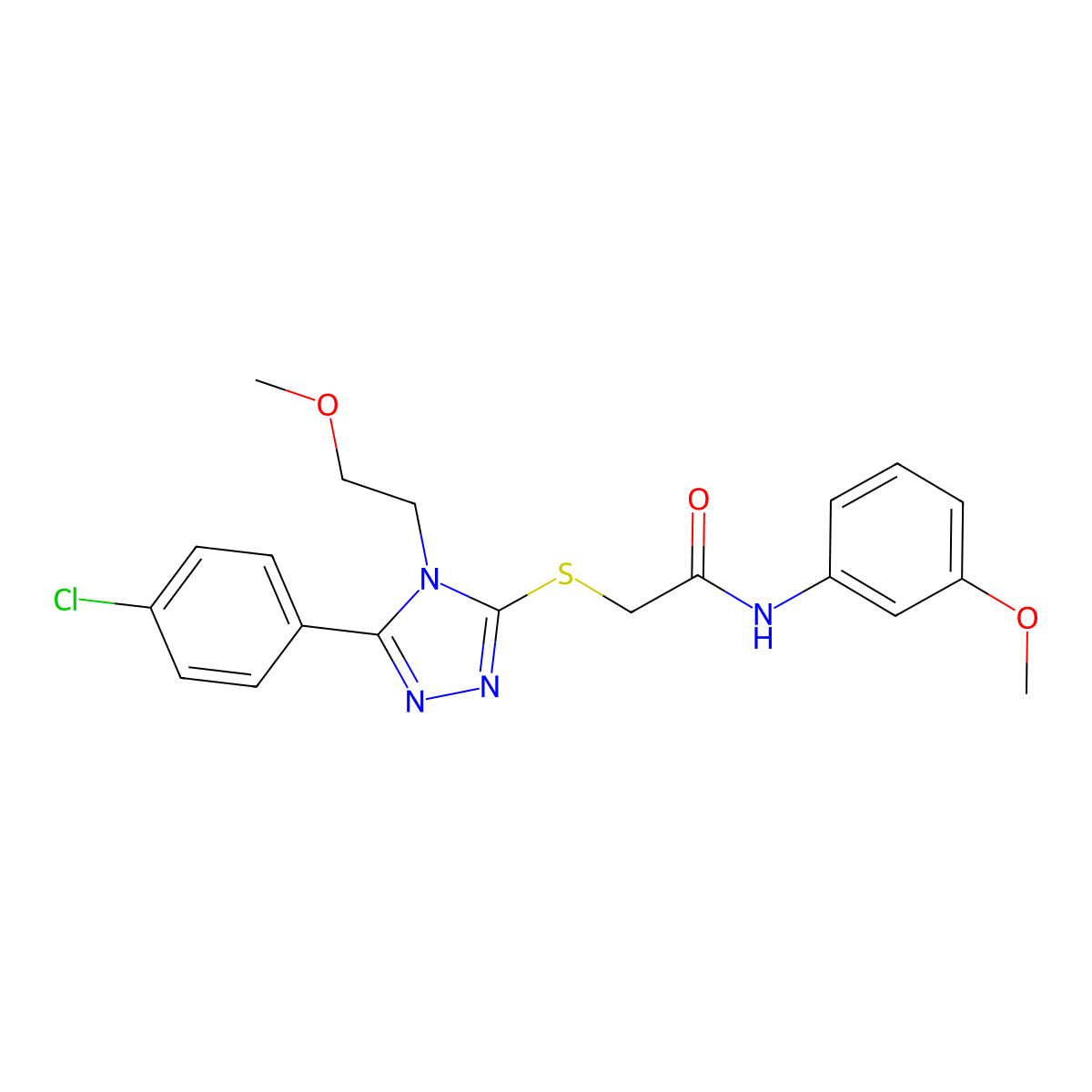 2-[[5-(4-chlorophenyl)-4-(2-methoxyethyl)-1,2,4-triazol-3-yl]sulfanyl]-N-(3-methoxyphenyl)acetamide molecular structure, CAS 663157-68-4