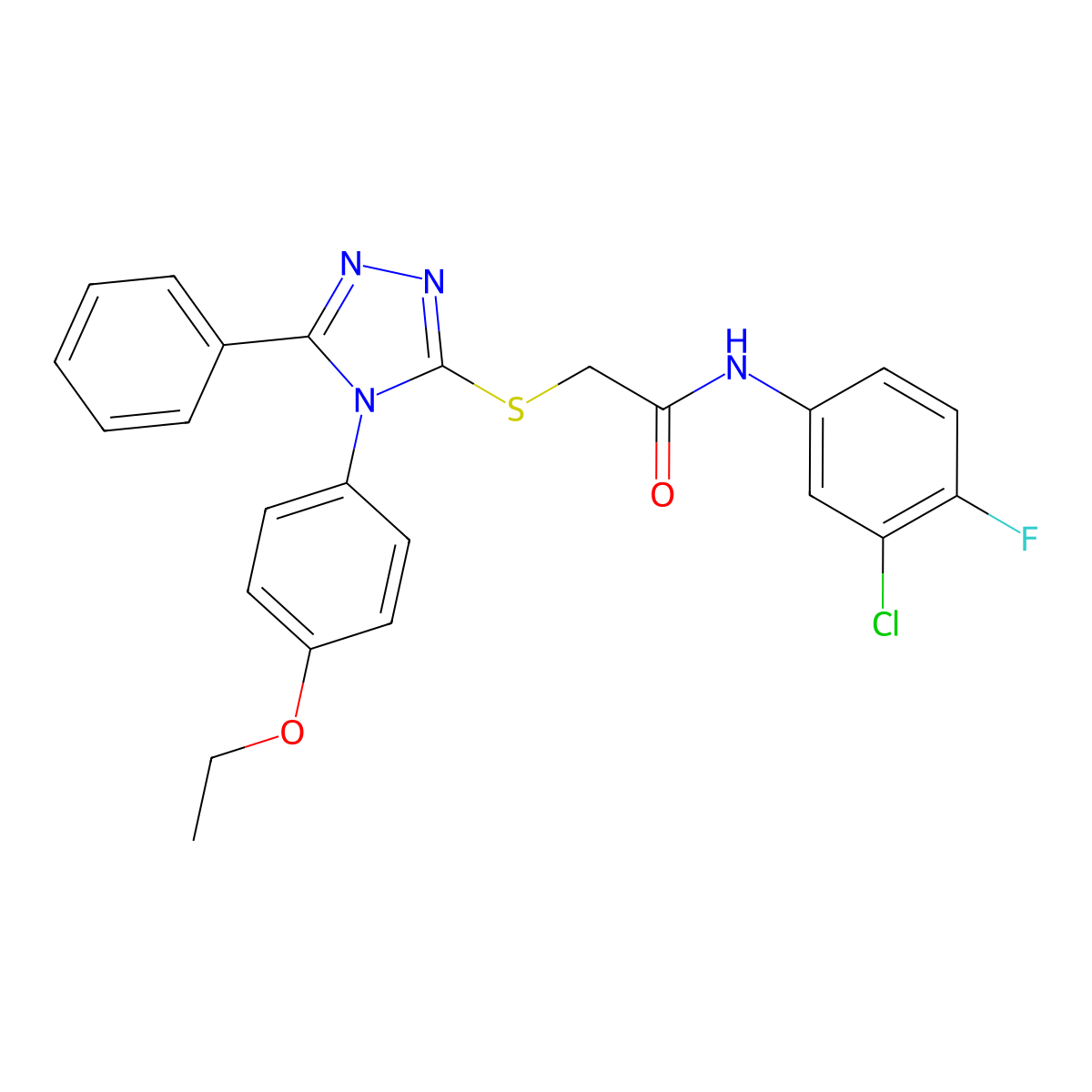 N-(3-chloro-4-fluorophenyl)-2-{[4-(4-ethoxyphenyl)-5-phenyl-4H-1,2,4-triazol-3-yl]sulfanyl}acetamide molecular structure, CAS 663158-00-7