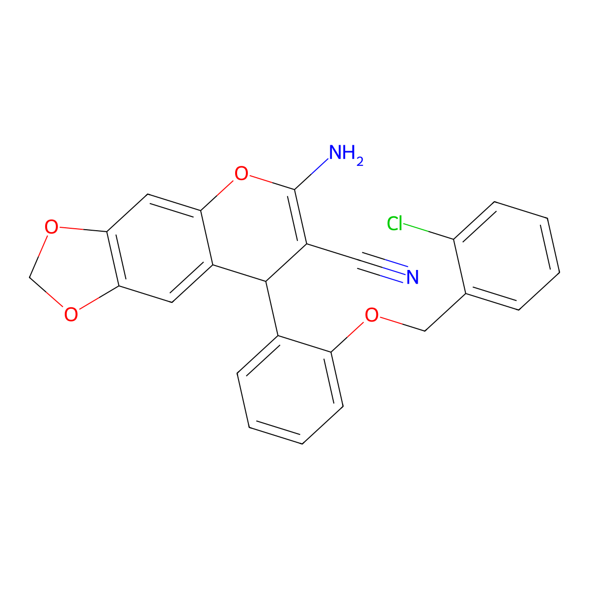 6-amino-8-{2-[(2-chlorobenzyl)oxy]phenyl}-8H-[1,3]dioxolo[4,5-g]chromene-7-carbonitrile molecular structure, CAS 663159-03-3