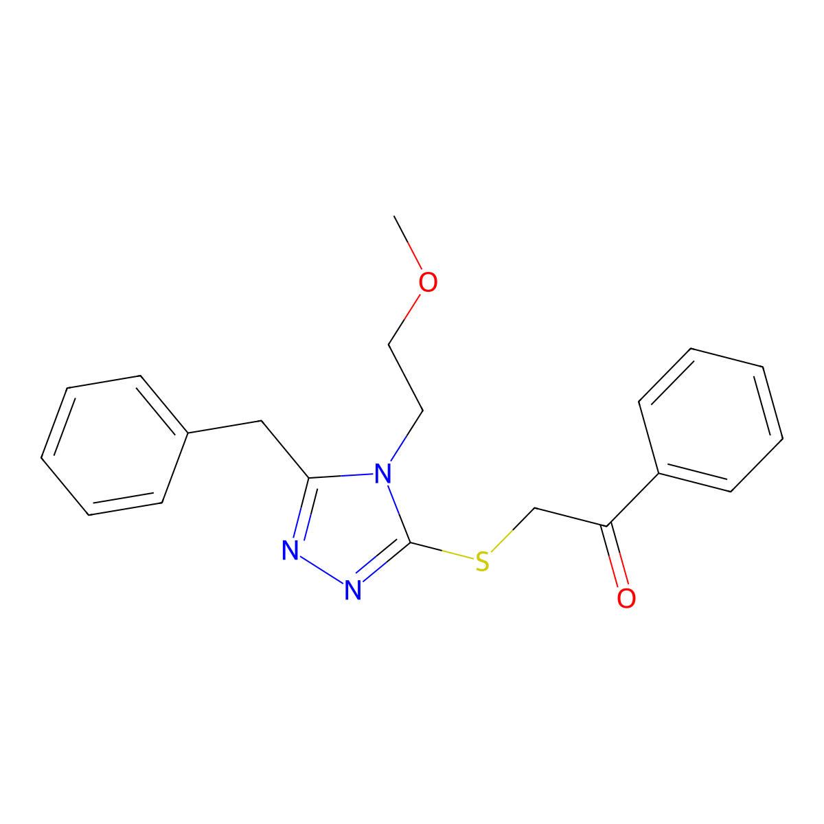 2-[[5-Benzyl-4-(2-methoxyethyl)-1,2,4-triazol-3-yl]sulfanyl]-1-phenylethanone molecular structure, CAS 663159-05-5