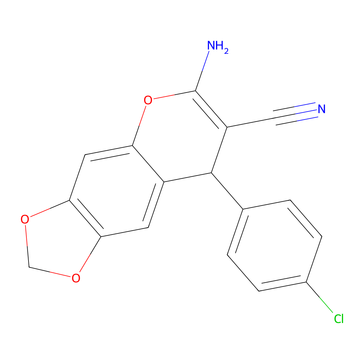6-amino-8-(4-chlorophenyl)-8H-[1,3]dioxolo[4,5-g]chromene-7-carbonitrile molecular structure, CAS 663159-07-7
