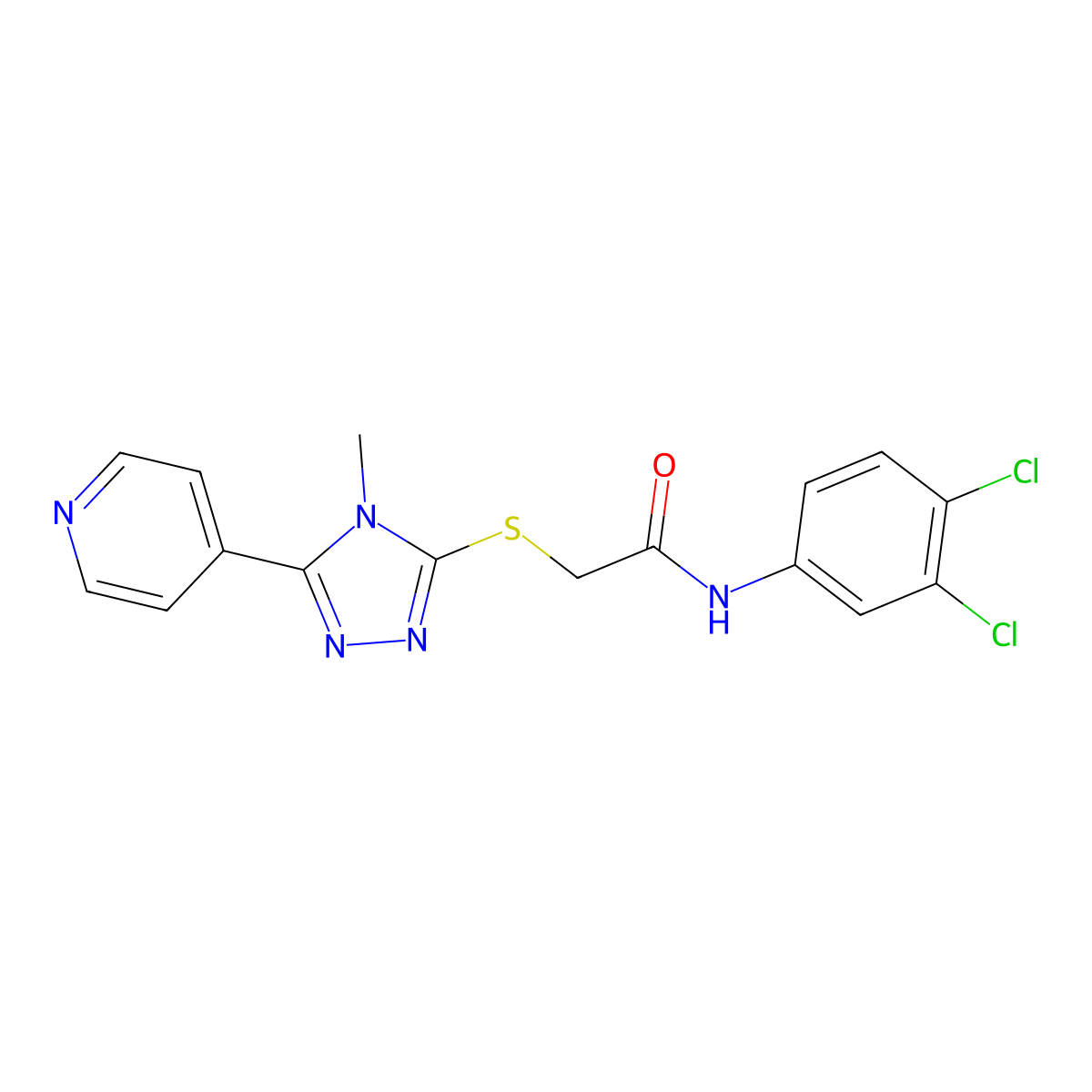N-(3,4-dichlorophenyl)-2-{[4-methyl-5-(pyridin-4-yl)-4H-1,2,4-triazol-3-yl]sulfanyl}acetamide molecular structure, CAS 663159-37-3