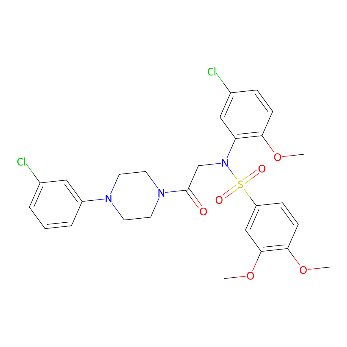 N-(5-chloro-2-methoxyphenyl)-N-[2-[4-(3-chlorophenyl)piperazin-1-yl]-2-oxoethyl]-3,4-dimethoxybenzenesulfonamide molecular structure, CAS 663160-26-7
