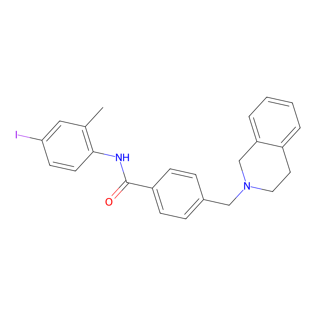 4-(3,4-dihydro-1H-isoquinolin-2-ylmethyl)-N-(4-iodo-2-methylphenyl)benzamide molecular structure, CAS 663160-43-8