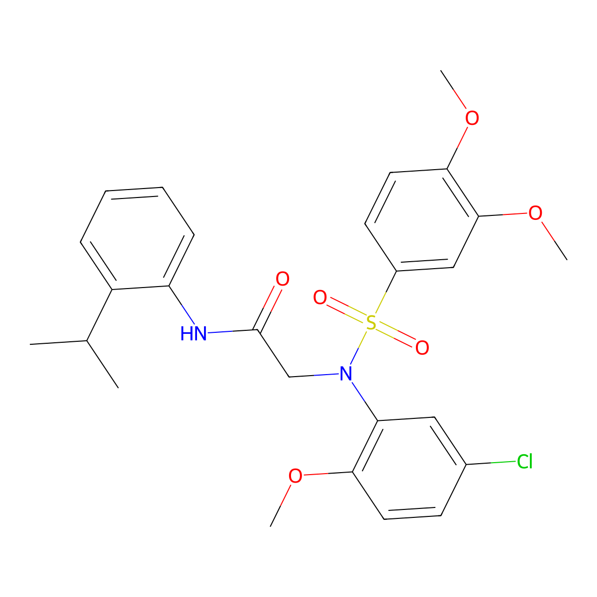 2-(5-chloro-N-(3,4-dimethoxyphenyl)sulfonyl-2-methoxyanilino)-N-(2-propan-2-ylphenyl)acetamide molecular structure, CAS 663160-49-4