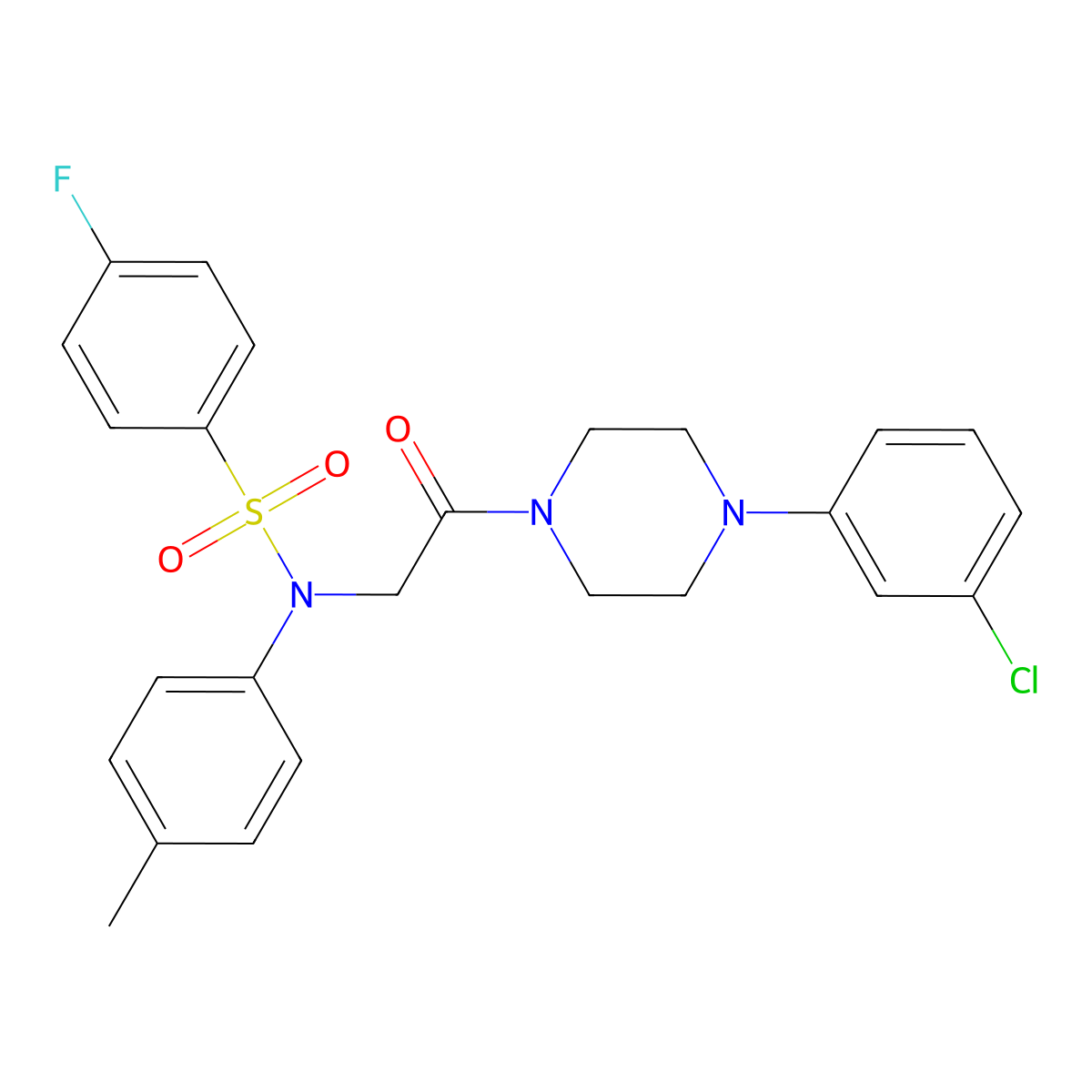 N-[2-[4-(3-chlorophenyl)piperazin-1-yl]-2-oxoethyl]-4-fluoro-N-(4-methylphenyl)benzenesulfonamide molecular structure, CAS 663160-70-1