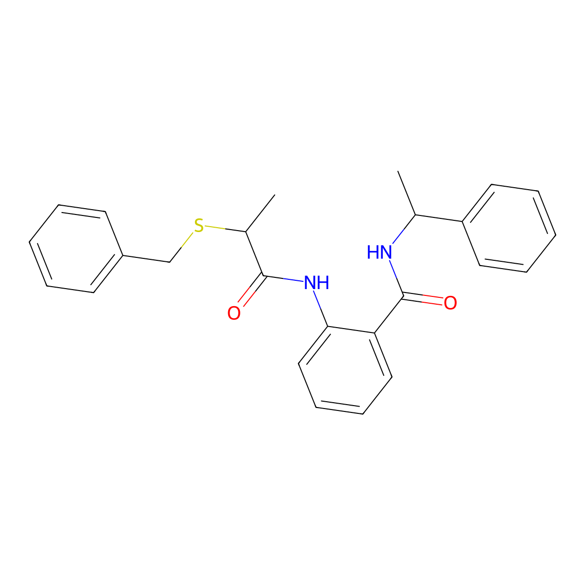 2-(2-benzylsulfanylpropanoylamino)-N-(1-phenylethyl)benzamide molecular structure, CAS 663160-72-3