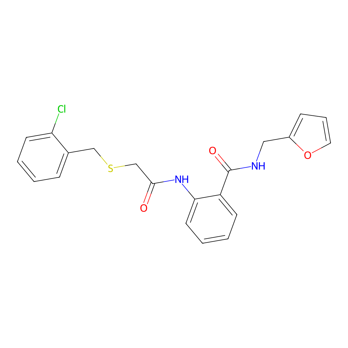 2-[[2-[(2-chlorophenyl)methylsulfanyl]acetyl]amino]-N-(furan-2-ylmethyl)benzamide molecular structure, CAS 663160-98-3