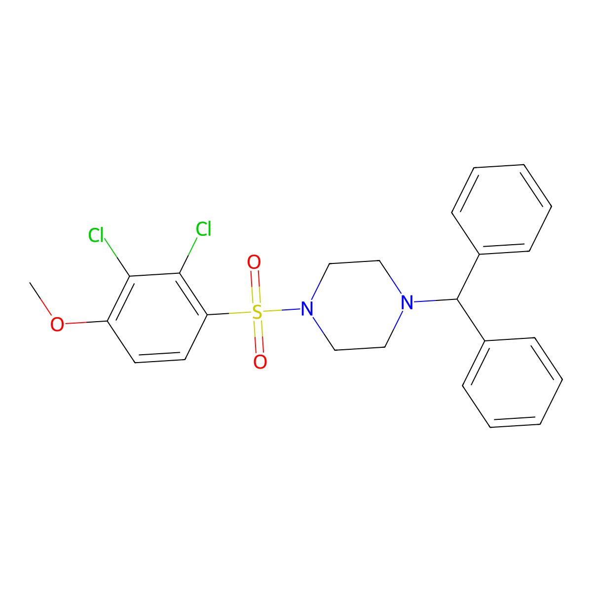 1-Benzhydryl-4-(2,3-dichloro-4-methoxyphenyl)sulfonylpiperazine molecular structure, CAS 663161-56-6