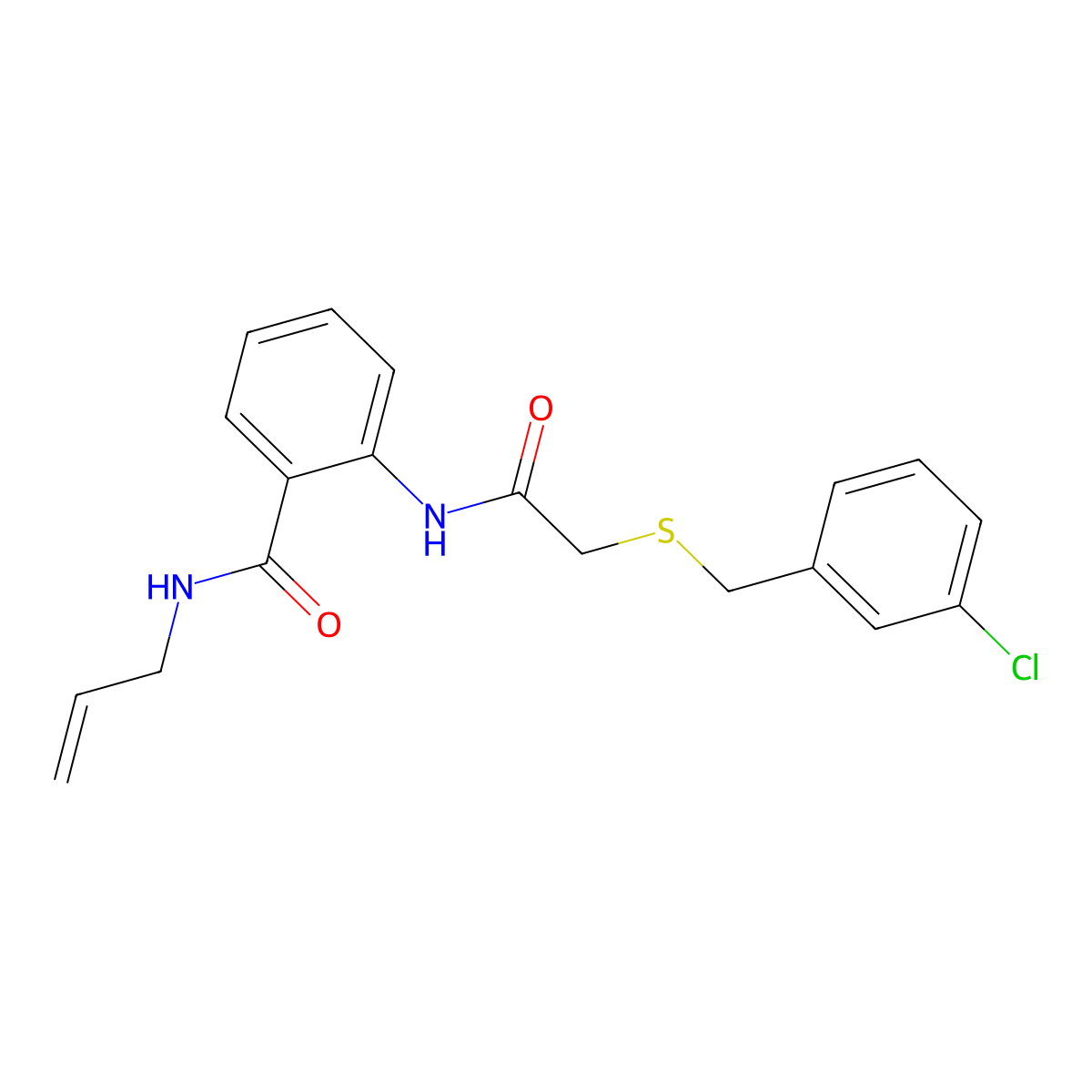 2-[[2-[(3-chlorophenyl)methylsulfanyl]acetyl]amino]-N-prop-2-enylbenzamide molecular structure, CAS 663162-48-9