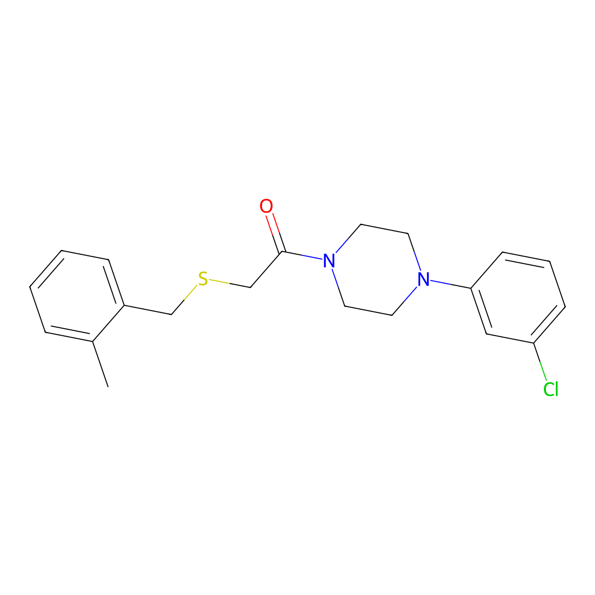 1-[4-(3-Chlorophenyl)piperazin-1-yl]-2-[(2-methylphenyl)methylsulfanyl]ethanone molecular structure, CAS 663162-70-7