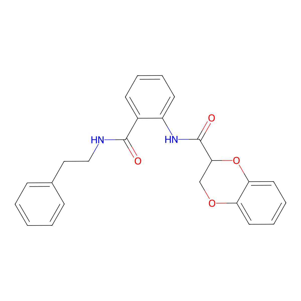N-{2-[(2-phenylethyl)carbamoyl]phenyl}-2,3-dihydro-1,4-benzodioxine-2-carboxamide molecular structure, CAS 663165-84-2