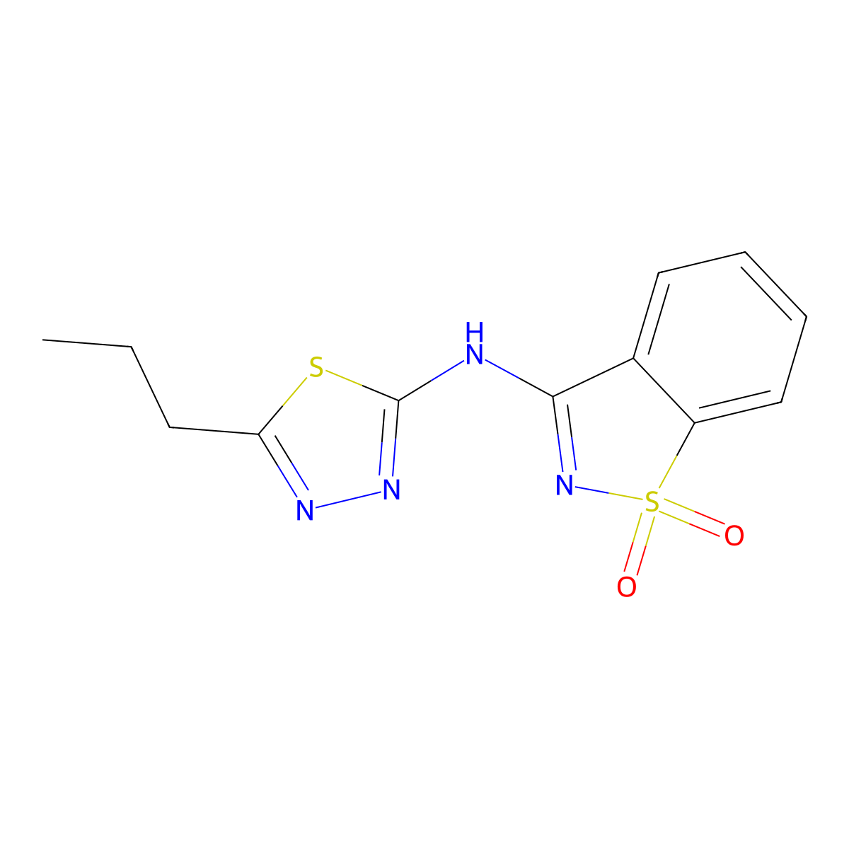 1,1-dioxo-N-(5-propyl-1,3,4-thiadiazol-2-yl)-1,2-benzothiazol-3-amine molecular structure, CAS 663167-57-5