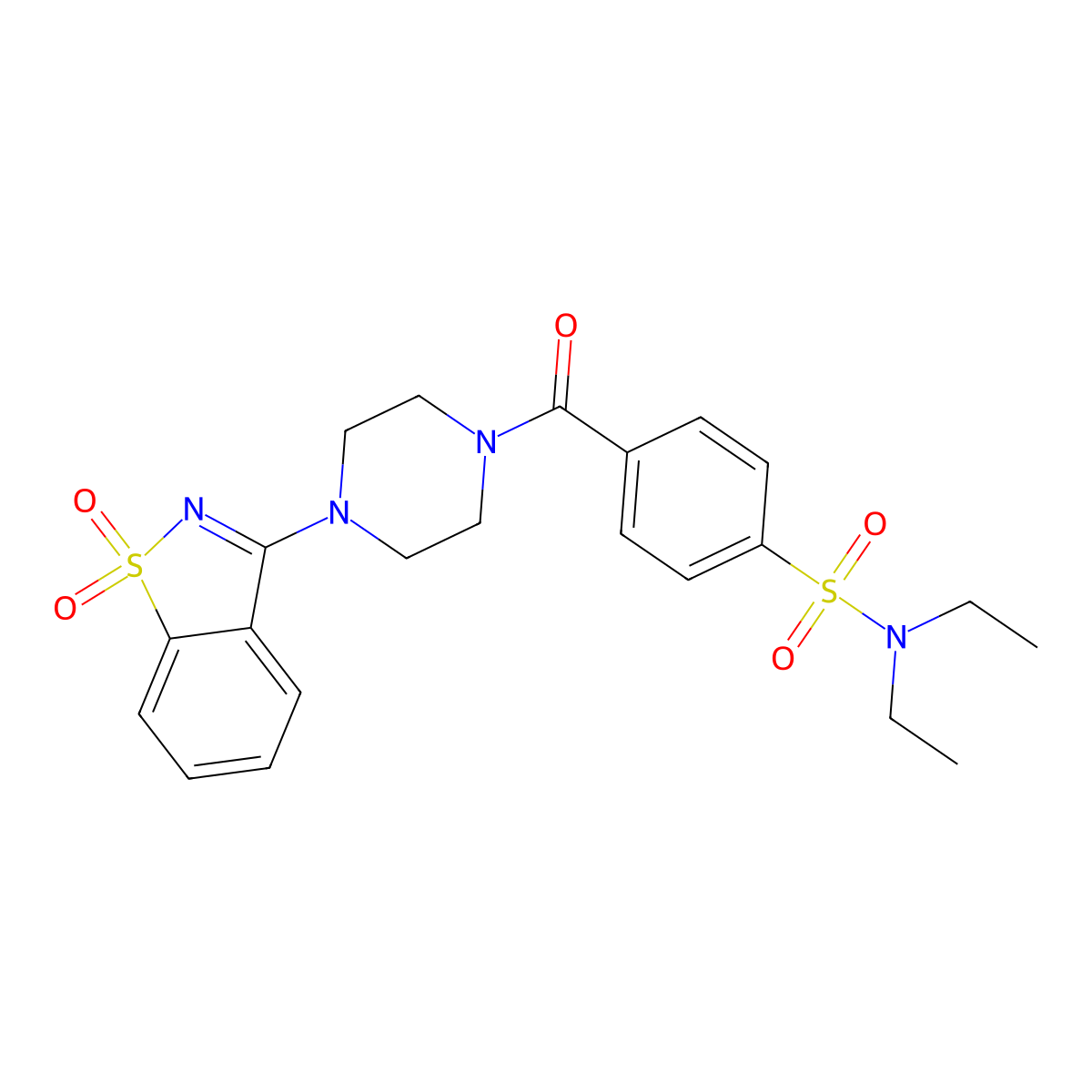 4-[4-(1,1-dioxo-1,2-benzothiazol-3-yl)piperazine-1-carbonyl]-N,N-diethylbenzenesulfonamide molecular structure, CAS 663167-62-2