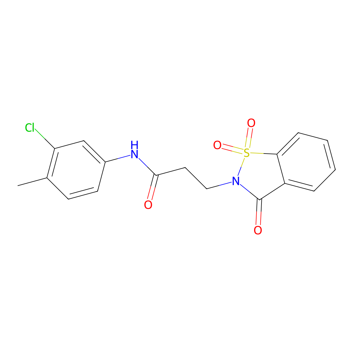 N-(3-chloro-4-methylphenyl)-3-(1,1-dioxido-3-oxo-1,2-benzisothiazol-2(3H)-yl)propanamide molecular structure, CAS 663167-68-8