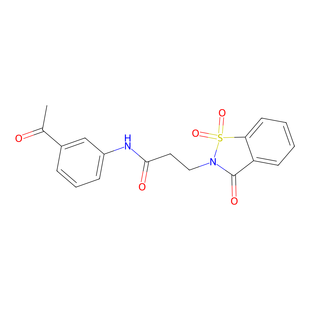 N-(3-acetylphenyl)-3-(1,1-dioxido-3-oxo-1,2-benzisothiazol-2(3H)-yl)propanamide molecular structure, CAS 663167-69-9