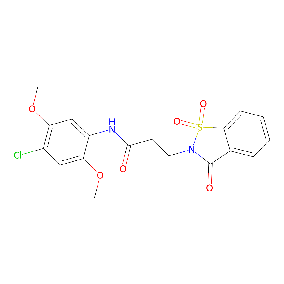 N-(4-chloro-2,5-dimethoxyphenyl)-3-(1,1,3-trioxo-1,2-benzothiazol-2-yl)propanamide molecular structure, CAS 663167-73-5