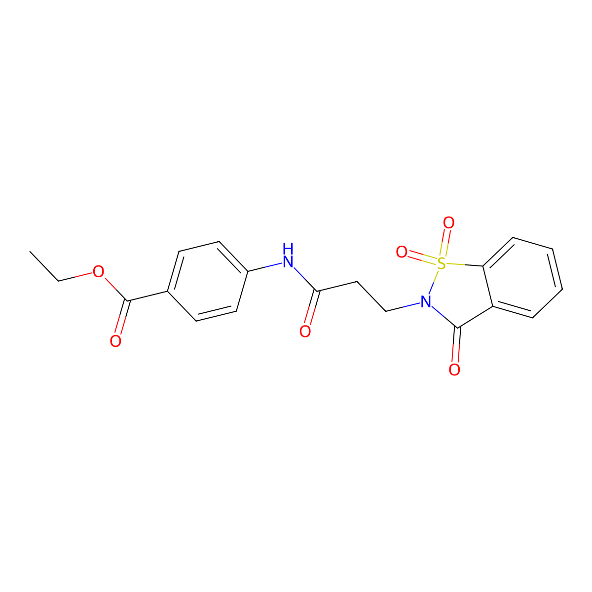 ethyl 4-(3-(1,1-dioxido-3-oxobenzo[d]isothiazol-2(3H)-yl)propanamido)benzoate molecular structure, CAS 663167-81-5
