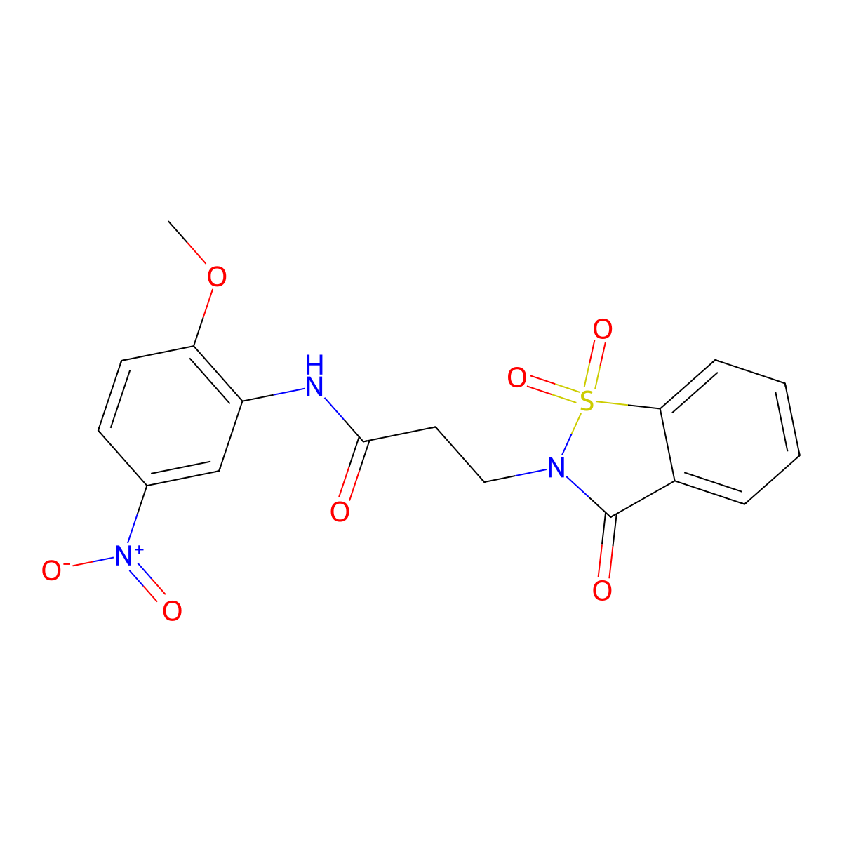 N-(2-methoxy-5-nitrophenyl)-3-(1,1,3-trioxo-1,2-benzothiazol-2-yl)propanamide molecular structure, CAS 663167-83-7