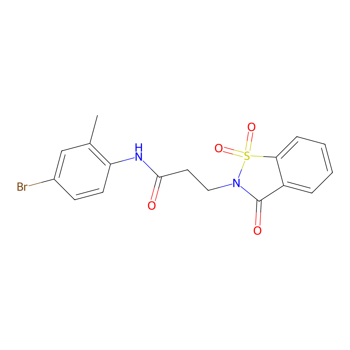 N-(4-bromo-2-methylphenyl)-3-(1,1-dioxido-3-oxo-1,2-benzisothiazol-2(3H)-yl)propanamide molecular structure, CAS 663167-84-8
