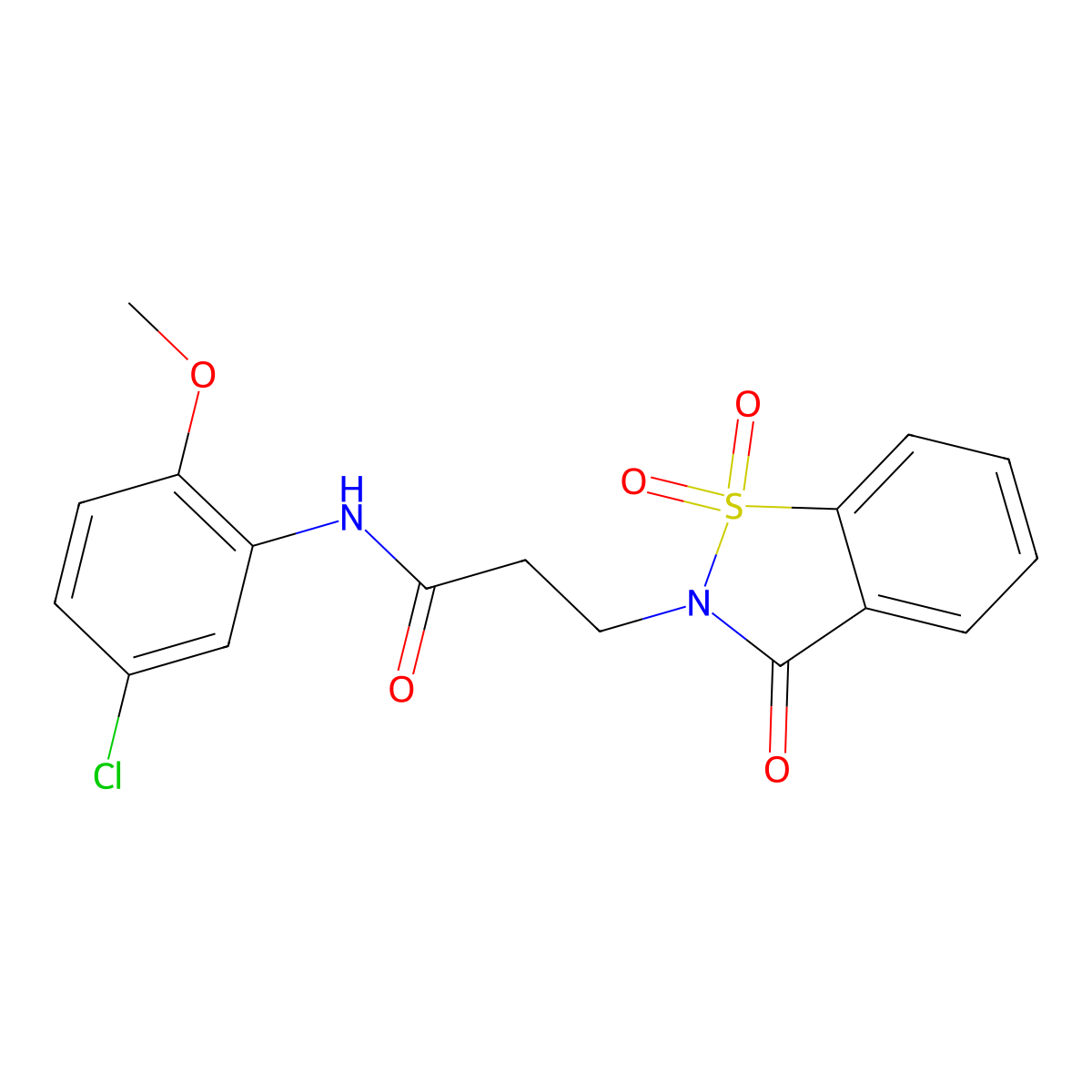 N-(5-chloro-2-methoxyphenyl)-3-(1,1-dioxido-3-oxo-1,2-benzisothiazol-2(3H)-yl)propanamide molecular structure, CAS 663167-86-0