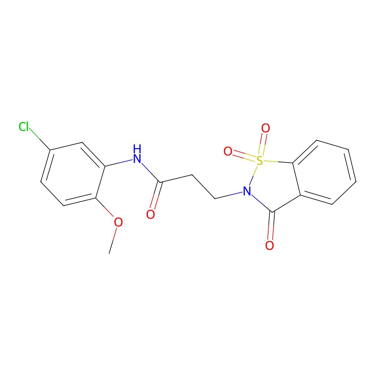 N-(5-chloro-2-methoxyphenyl)-3-(1,1-dioxido-3-oxo-1,2-benzisothiazol-2(3H)-yl)propanamide molecular structure, CAS 663167-86-0