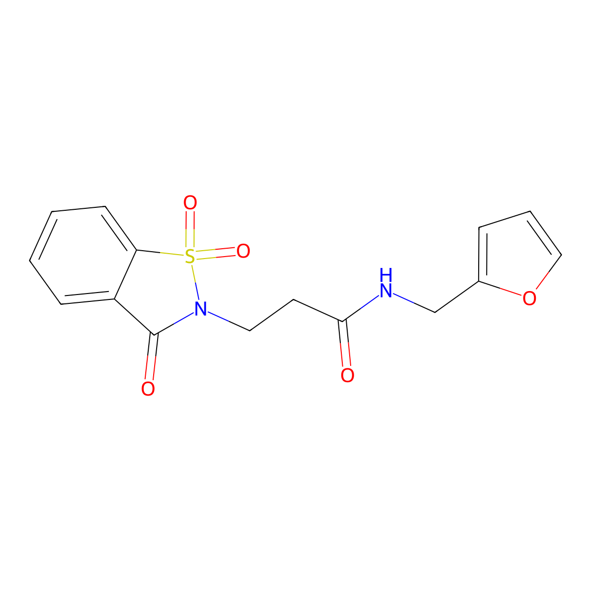 N-(furan-2-ylmethyl)-3-(1,1,3-trioxo-1,2-benzothiazol-2-yl)propanamide molecular structure, CAS 663167-87-1