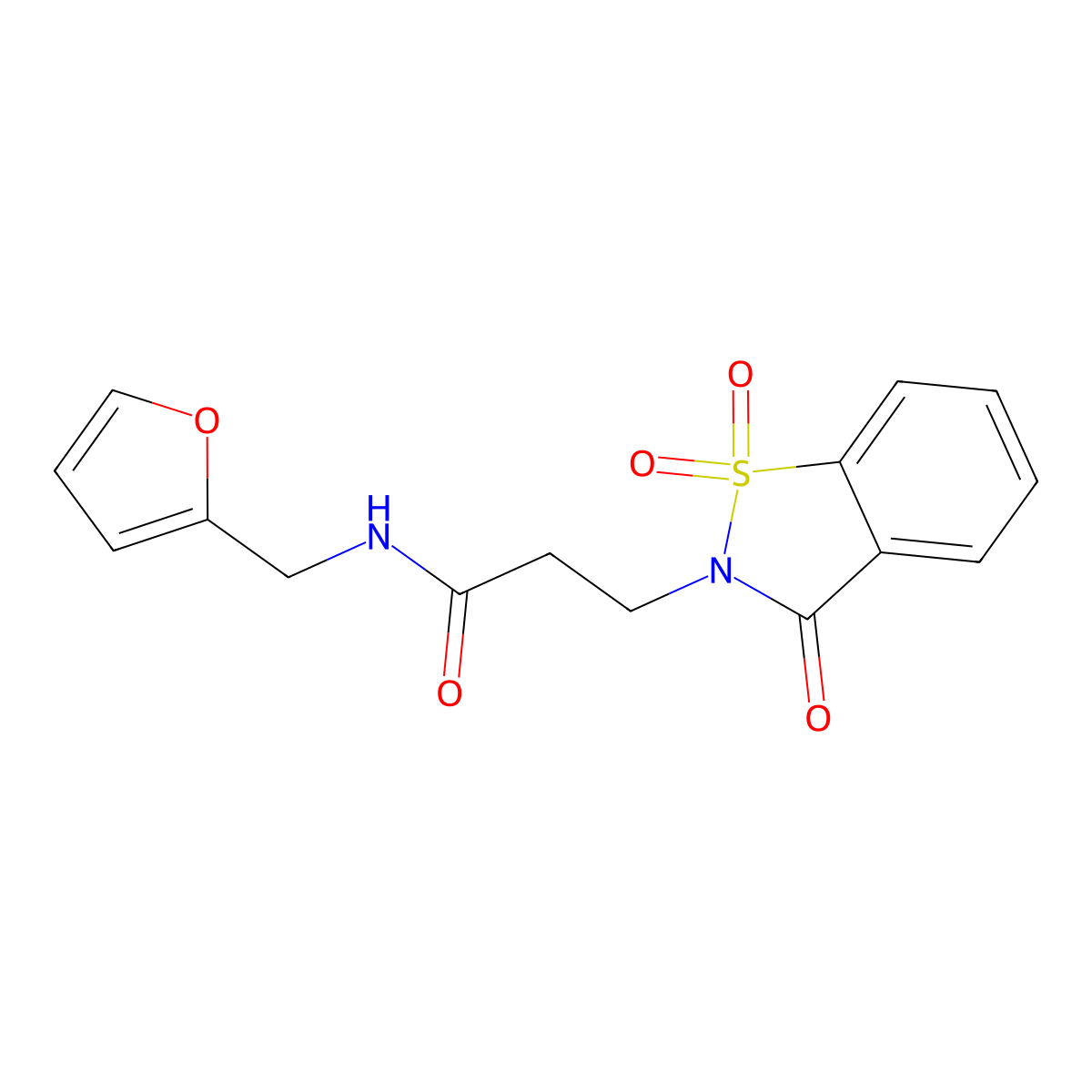 N-(furan-2-ylmethyl)-3-(1,1,3-trioxo-1,2-benzothiazol-2-yl)propanamide molecular structure, CAS 663167-87-1