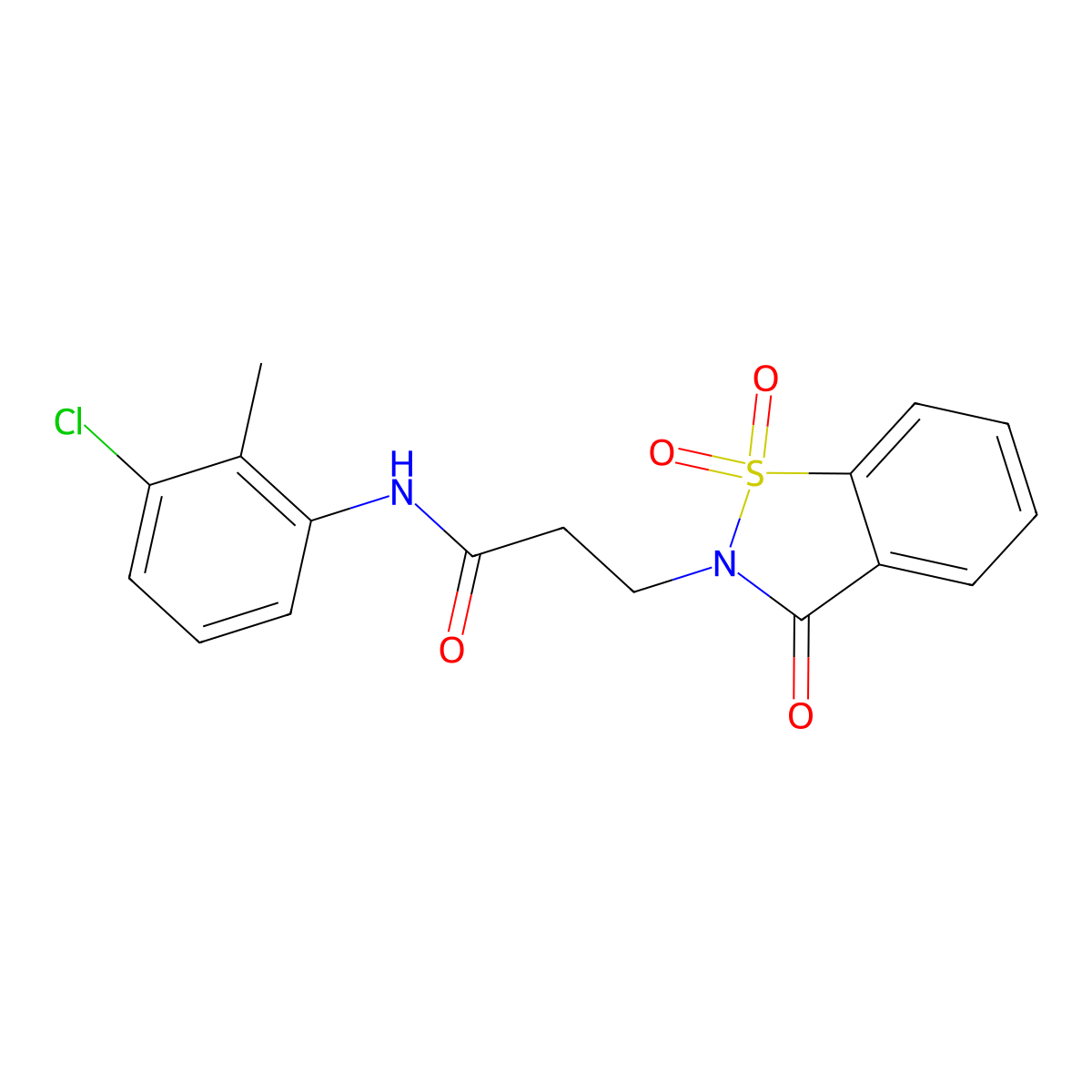 N-(3-chloro-2-methylphenyl)-3-(1,1-dioxido-3-oxo-1,2-benzisothiazol-2(3H)-yl)propanamide molecular structure, CAS 663167-88-2