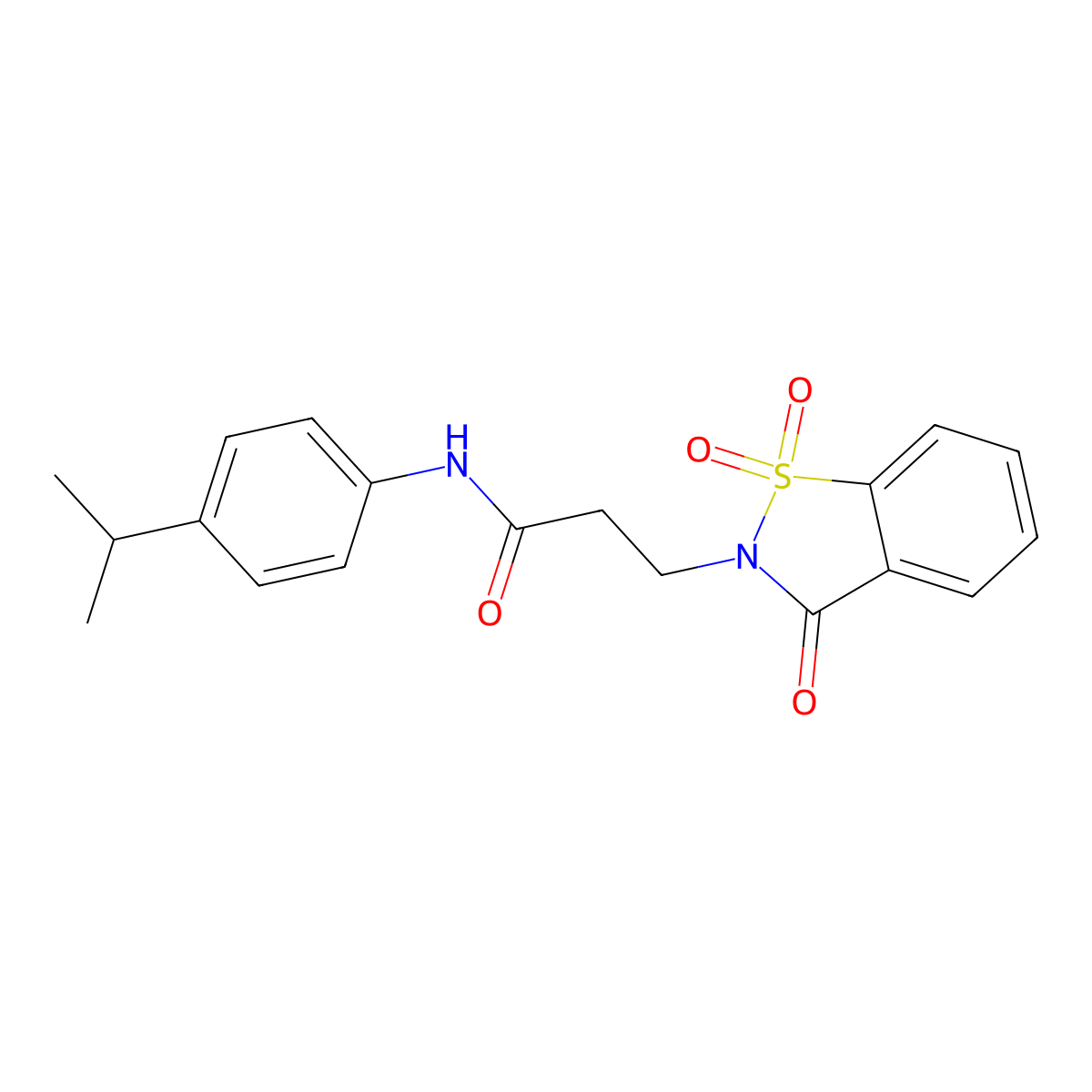 3-(1,1-dioxido-3-oxo-1,2-benzisothiazol-2(3H)-yl)-N-(4-isopropylphenyl)propanamide molecular structure, CAS 663167-89-3