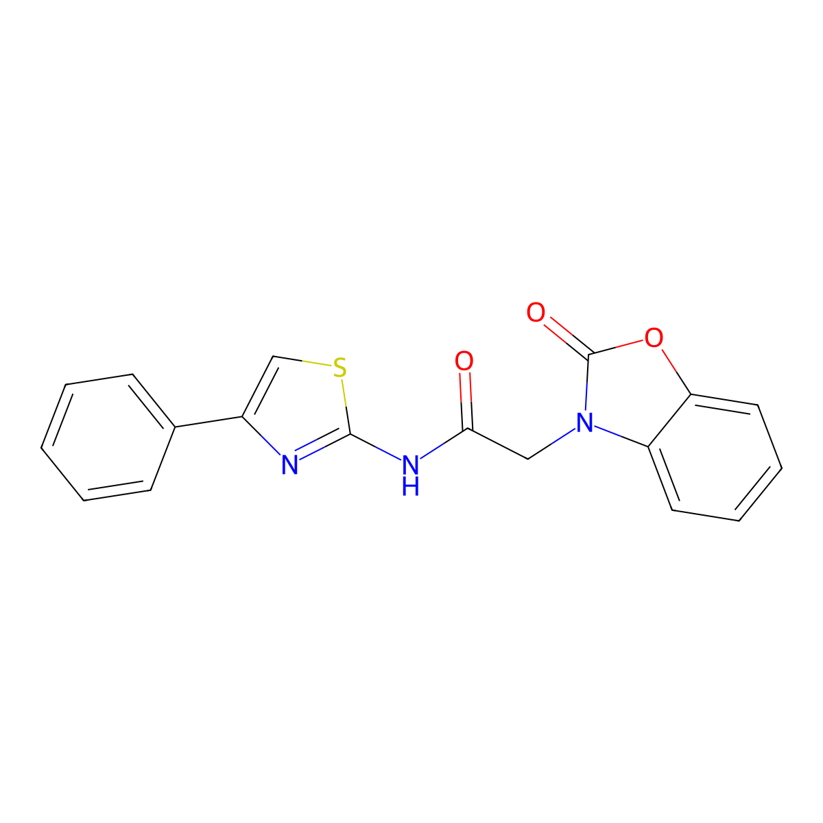 2-(2-Oxo-benzooxazol-3-yl)-N-(4-phenyl-thiazol-2-yl)-acetamide molecular structure, CAS 663167-90-6
