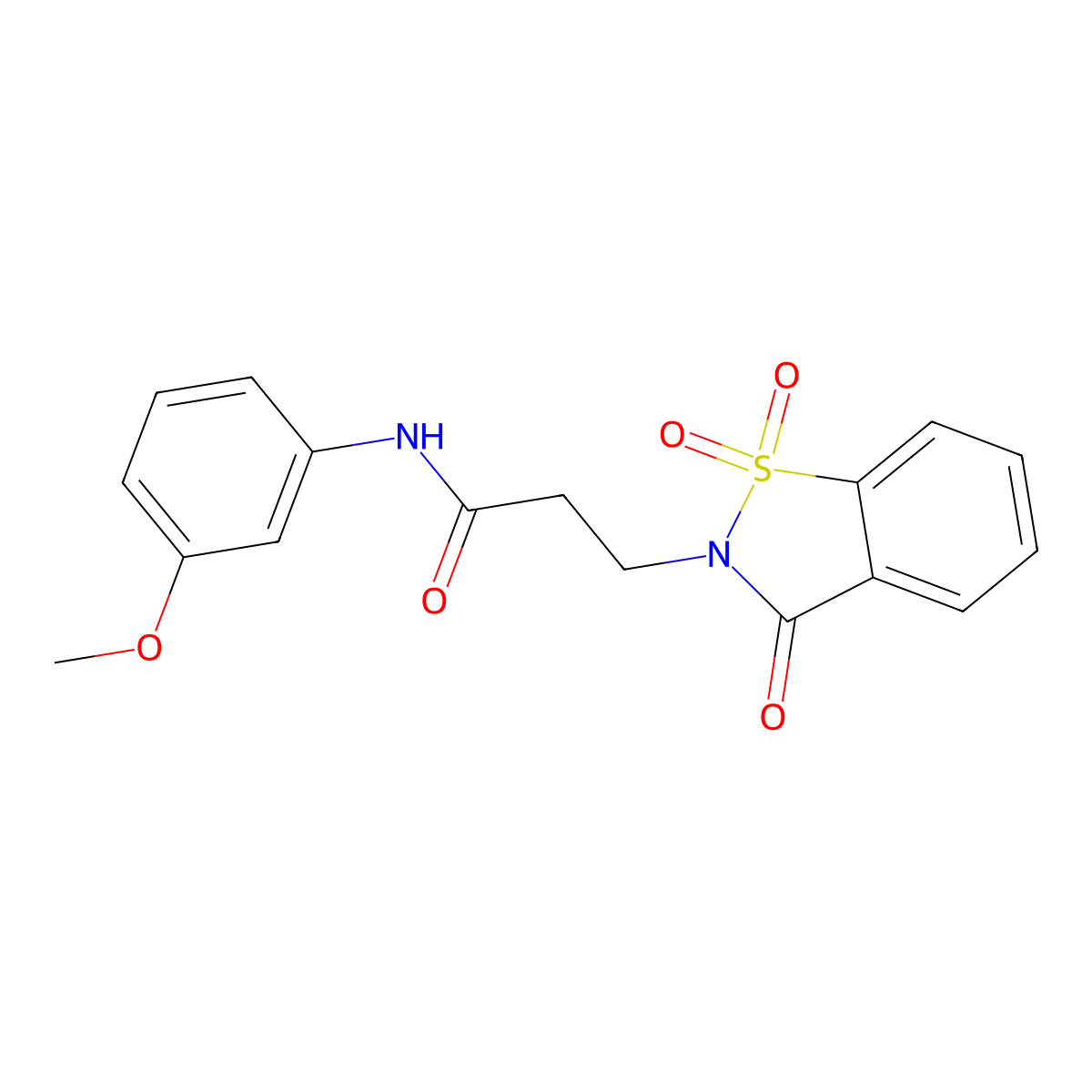 3-(1,1-dioxido-3-oxo-1,2-benzisothiazol-2(3H)-yl)-N-(3-methoxyphenyl)propanamide molecular structure, CAS 663167-91-7