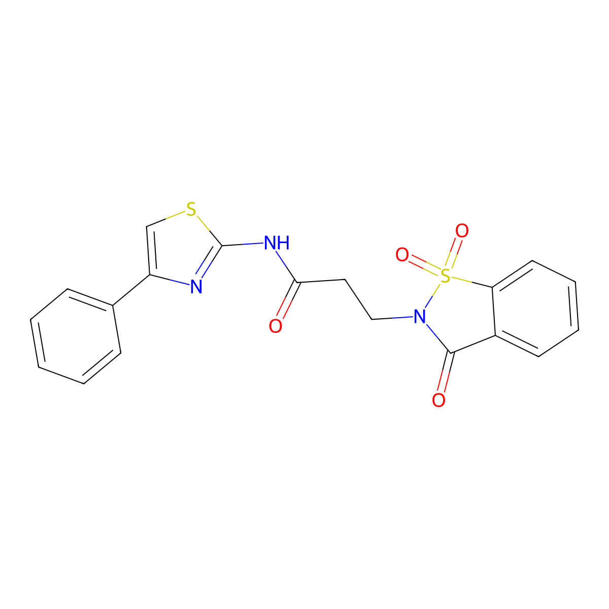 N-(4-phenyl-1,3-thiazol-2-yl)-3-(1,1,3-trioxo-1,2-benzothiazol-2-yl)propanamide molecular structure, CAS 663167-95-1