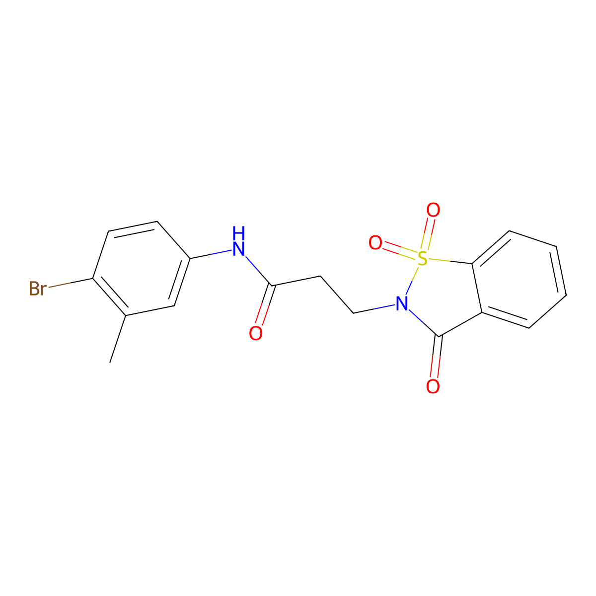N-(4-bromo-3-methylphenyl)-3-(1,1-dioxido-3-oxo-1,2-benzisothiazol-2(3H)-yl)propanamide molecular structure, CAS 663168-00-1