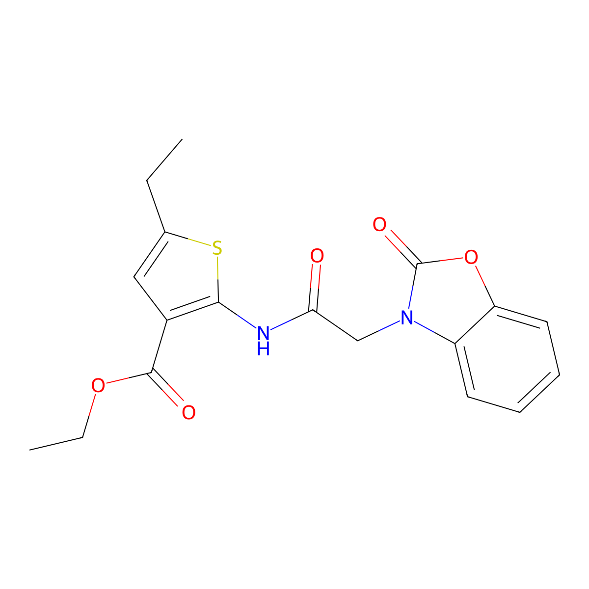 ethyl 5-ethyl-2-{[(2-oxo-1,3-benzoxazol-3(2H)-yl)acetyl]amino}thiophene-3-carboxylate molecular structure, CAS 663168-14-7