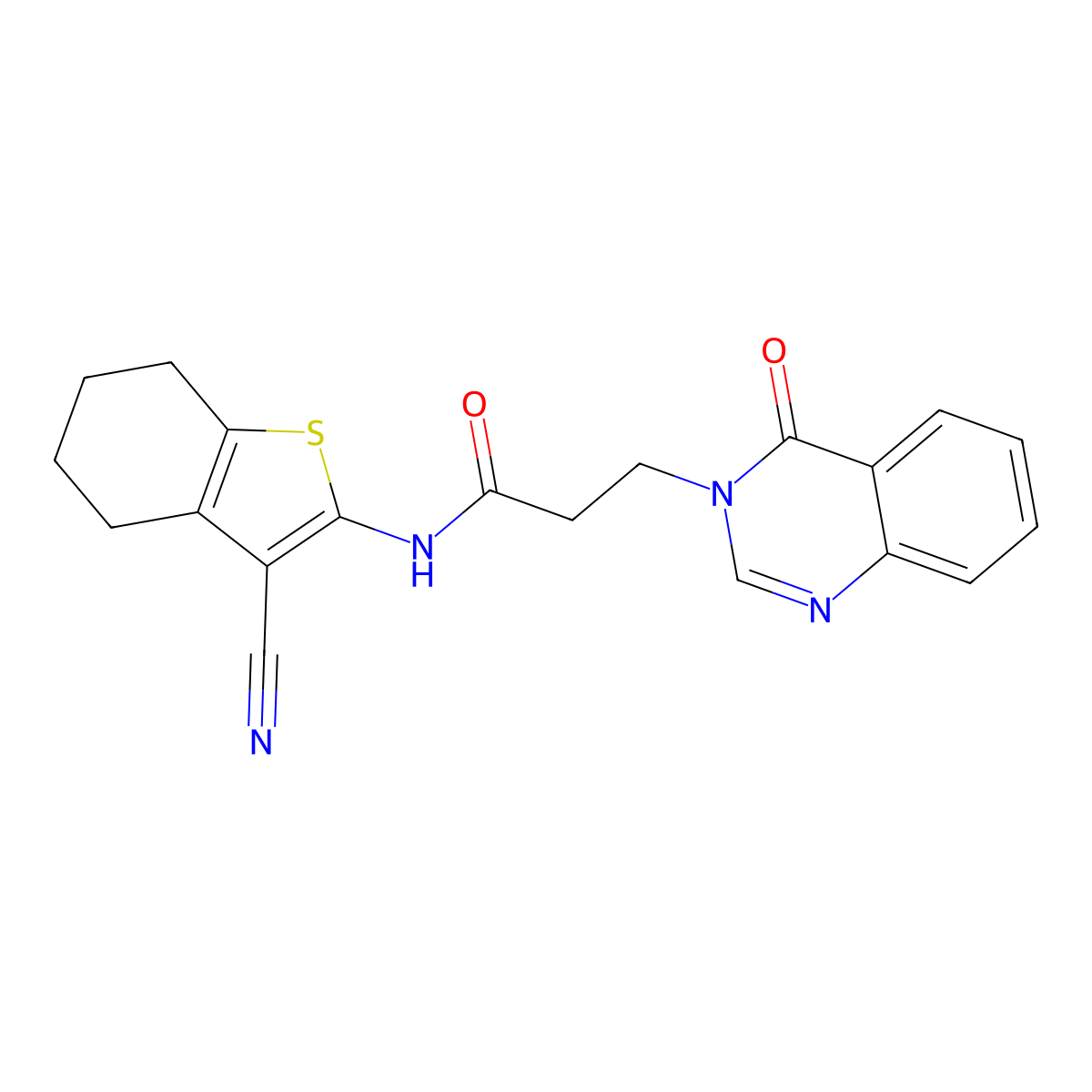 N-(3-cyano-4,5,6,7-tetrahydro-1-benzothiophen-2-yl)-3-(4-oxoquinazolin-3-yl)propanamide molecular structure, CAS 663168-17-0
