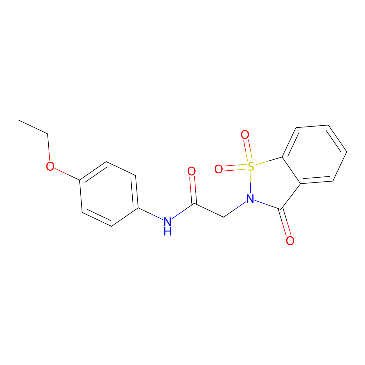 2-(1,1-dioxido-3-oxo-1,2-benzisothiazol-2(3H)-yl)-N-(4-ethoxyphenyl)acetamide molecular structure, CAS 663168-19-2