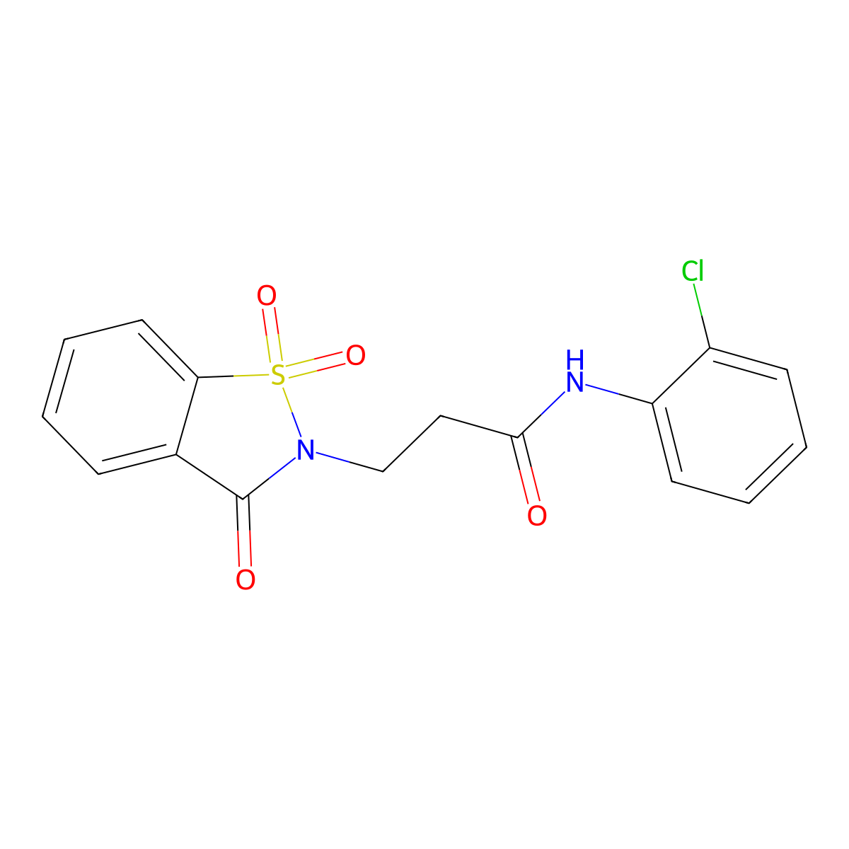 N-(2-chlorophenyl)-3-(1,1-dioxido-3-oxo-1,2-benzisothiazol-2(3H)-yl)propanamide molecular structure, CAS 663168-37-4