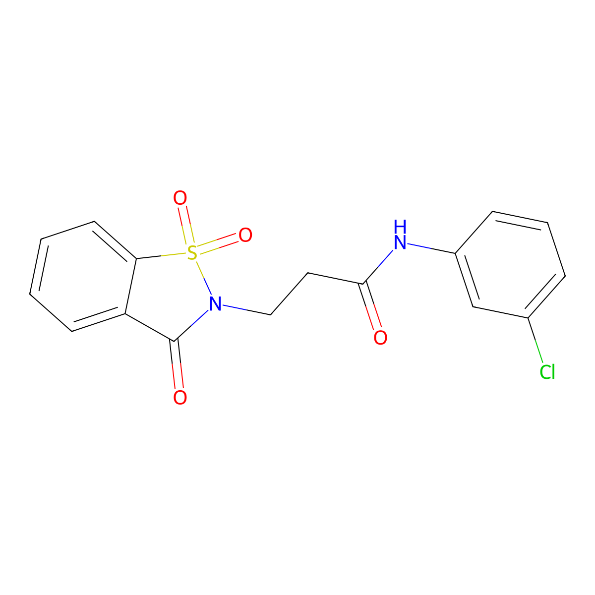 N-(3-chlorophenyl)-3-(1,1-dioxido-3-oxo-1,2-benzisothiazol-2(3H)-yl)propanamide molecular structure, CAS 663168-38-5