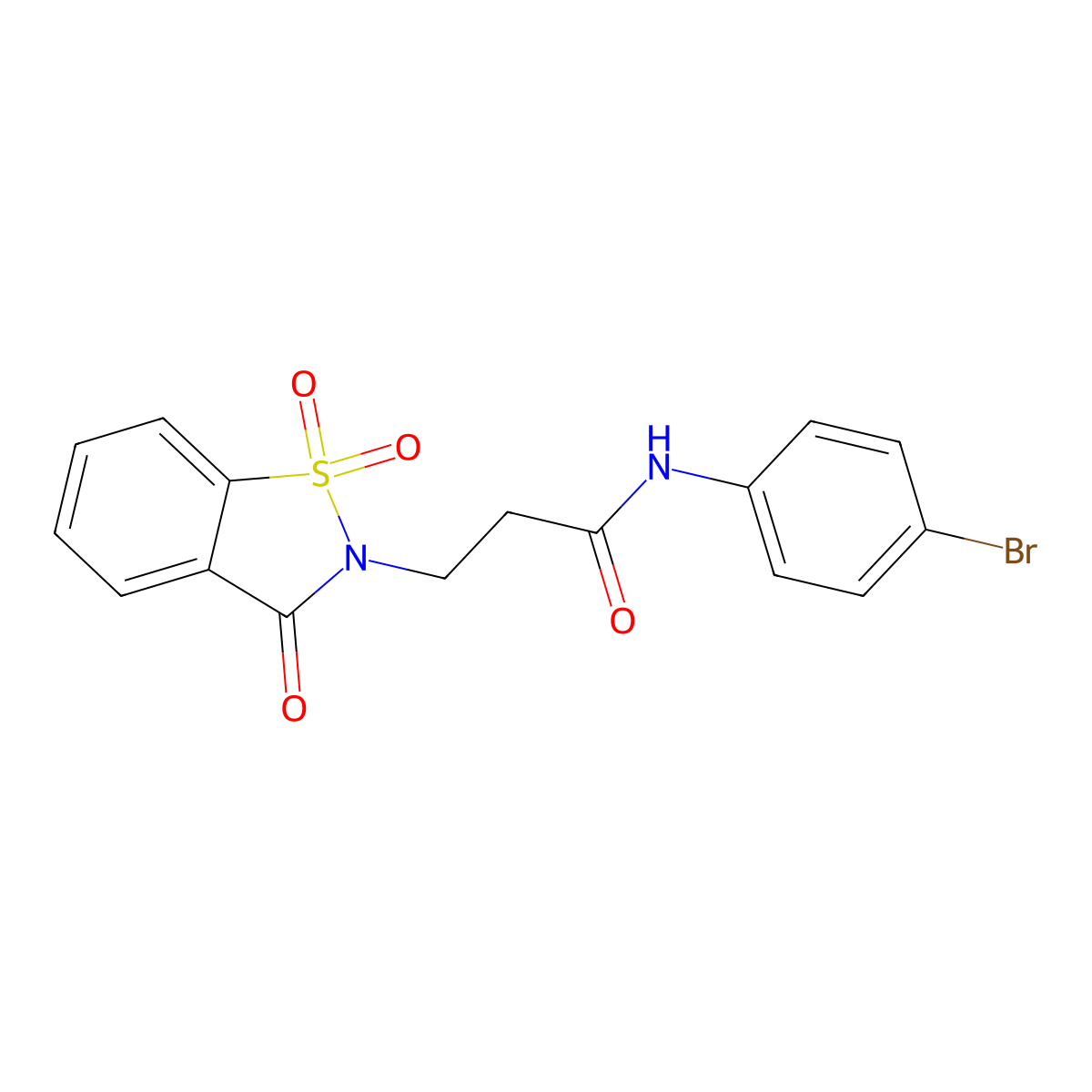 N-(4-bromophenyl)-3-(1,1-dioxido-3-oxo-1,2-benzisothiazol-2(3H)-yl)propanamide molecular structure, CAS 663168-40-9